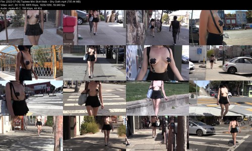 2022 07 08 Topless Mini Skirt Walk Shy Goth