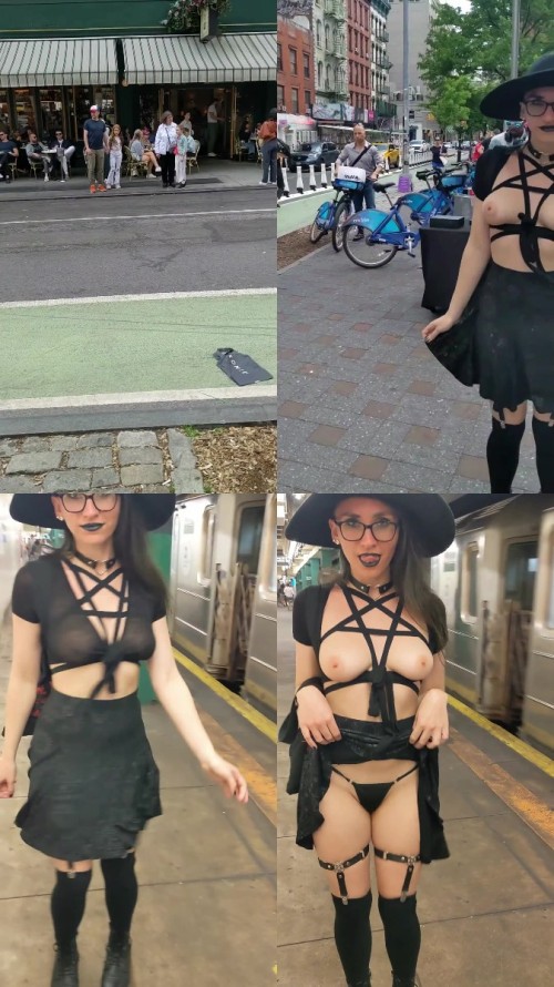 2023 07 17 Flashing on busy street and next to subway Shy Goth