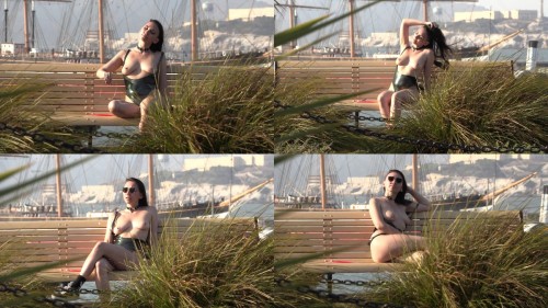 2024 04 10 Topless on a park bench Shy Goth