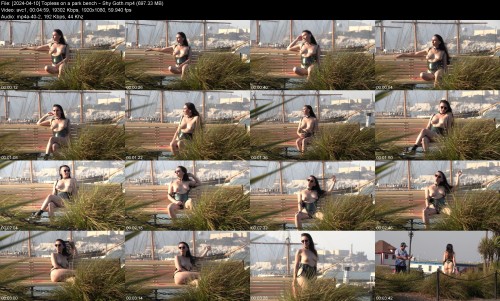 2024 04 10 Topless on a park bench Shy Goth